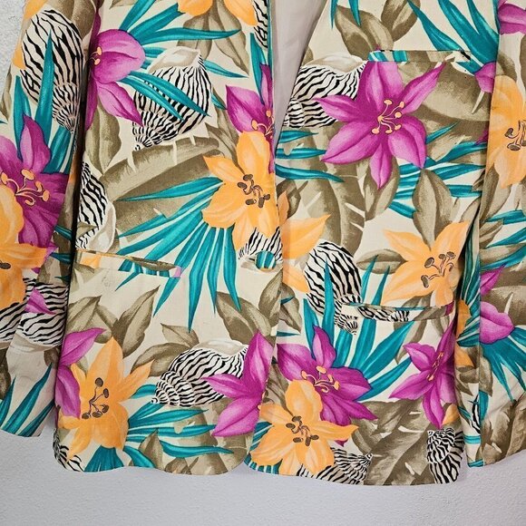 EVAN PICONE VINTAGE TROPICAL FLORAL PRINT WOMENS BLAZER SIZE 6 - Picture 6 of 8